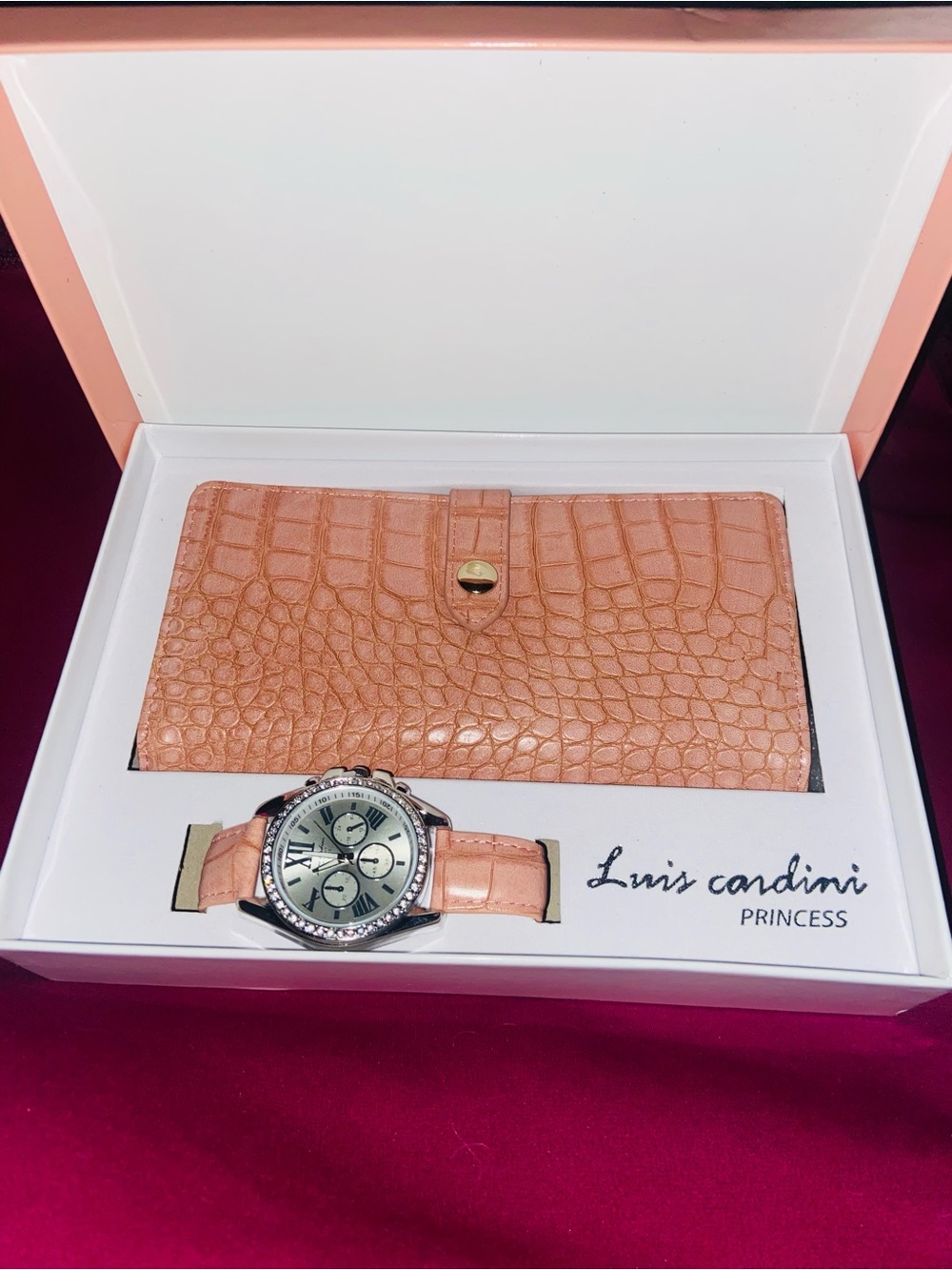 Luis Cardini Princess Peach Croc-Embossed Wallet & Watch Set